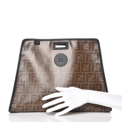 Fendi Glazed Fabric Vitello Century FF 1974 Stamp Patch Medium Peekaboo Defender Cover Mogano Panna Black 2 of 10
