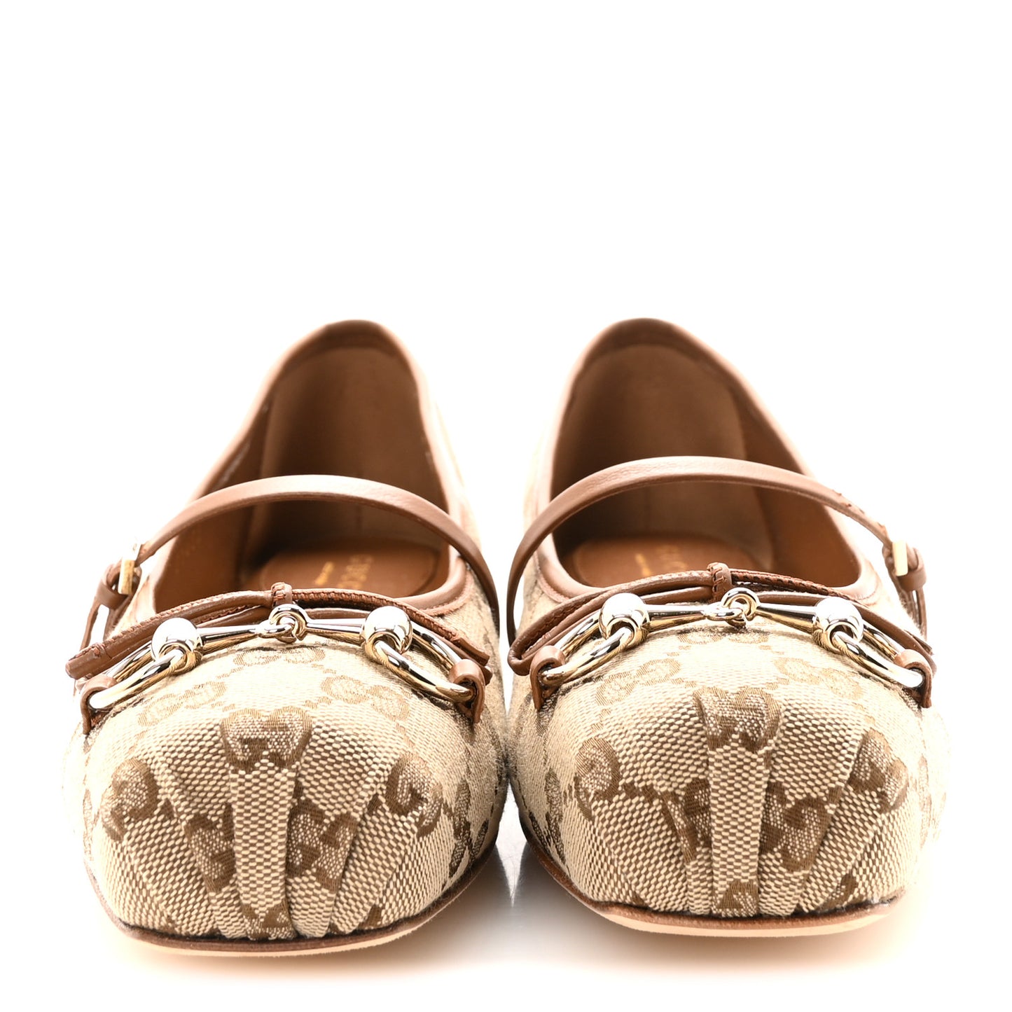 GG Monogram Horsebit Bow Ballet Flats 39 Beige Ebony Sundial