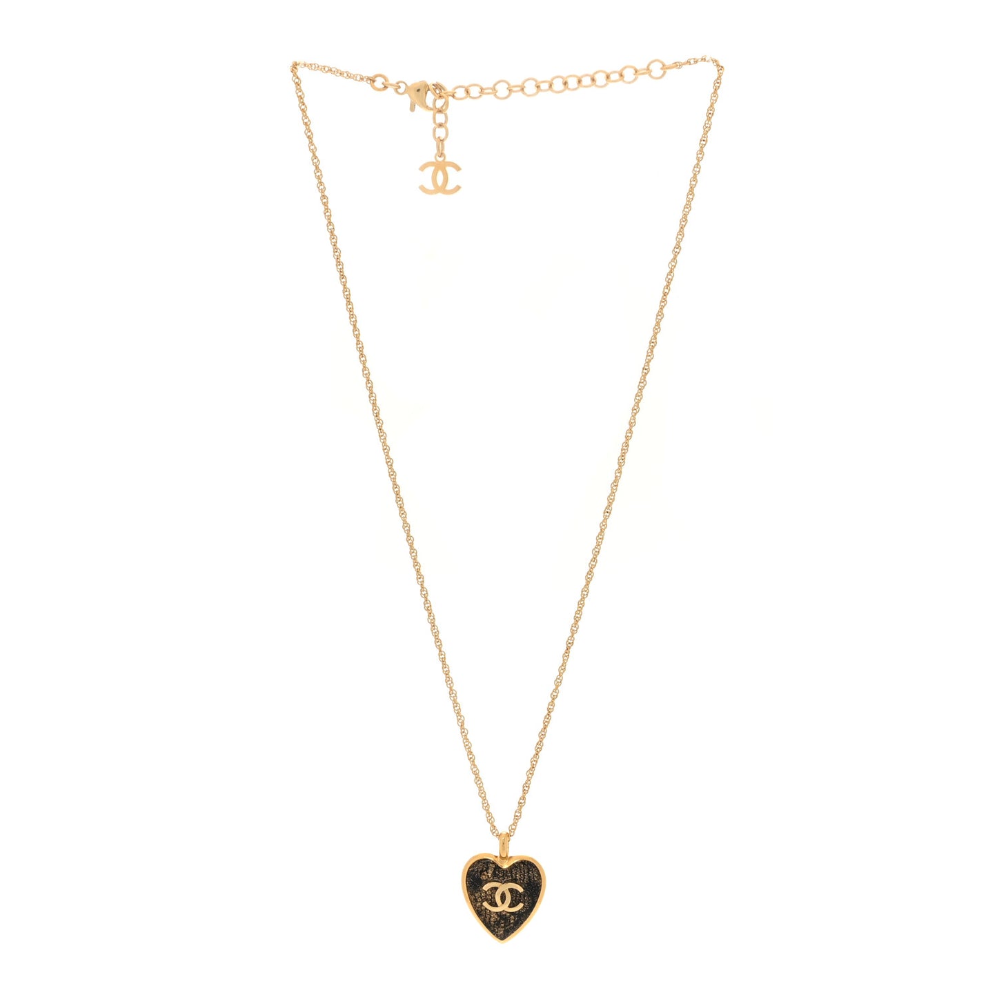 Metal Lace Resin Glass CC Heart Necklace Gold Black