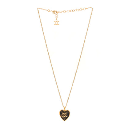 Chanel Metal Lace Resin Glass CC Heart Necklace Gold Black 3 of 5