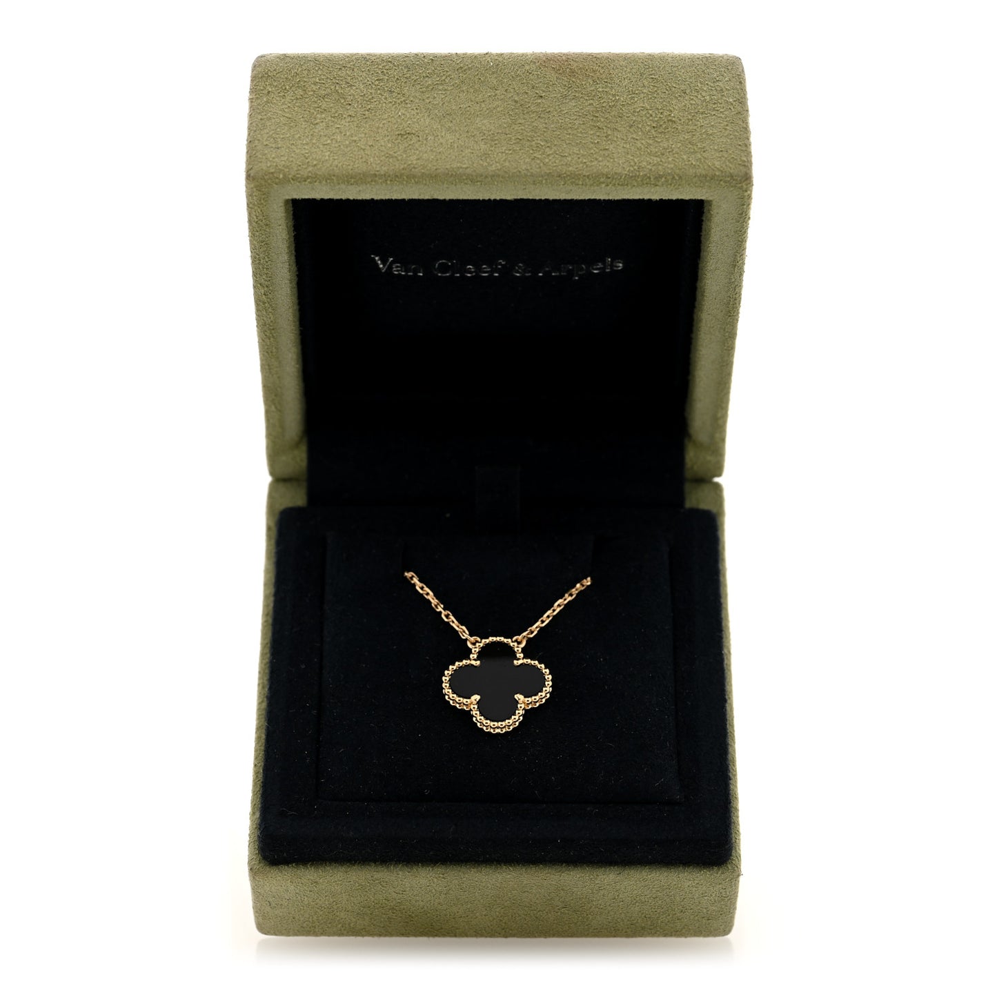18K Yellow Gold Black Onyx Vintage Alhambra Pendant Necklace