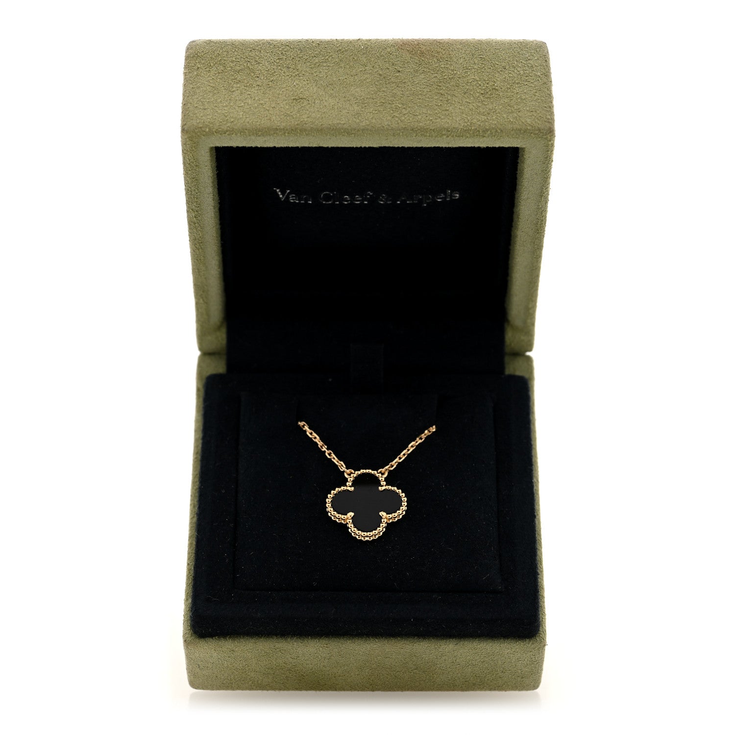 Van Cleef & Arpels 18K Yellow Gold Black Onyx Vintage Alhambra Pendant Necklace 5 of 5