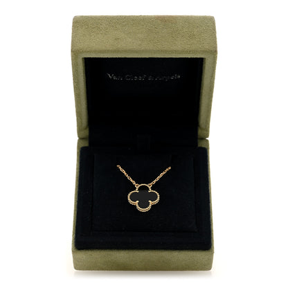 Van Cleef & Arpels 18K Yellow Gold Black Onyx Vintage Alhambra Pendant Necklace 5 of 5