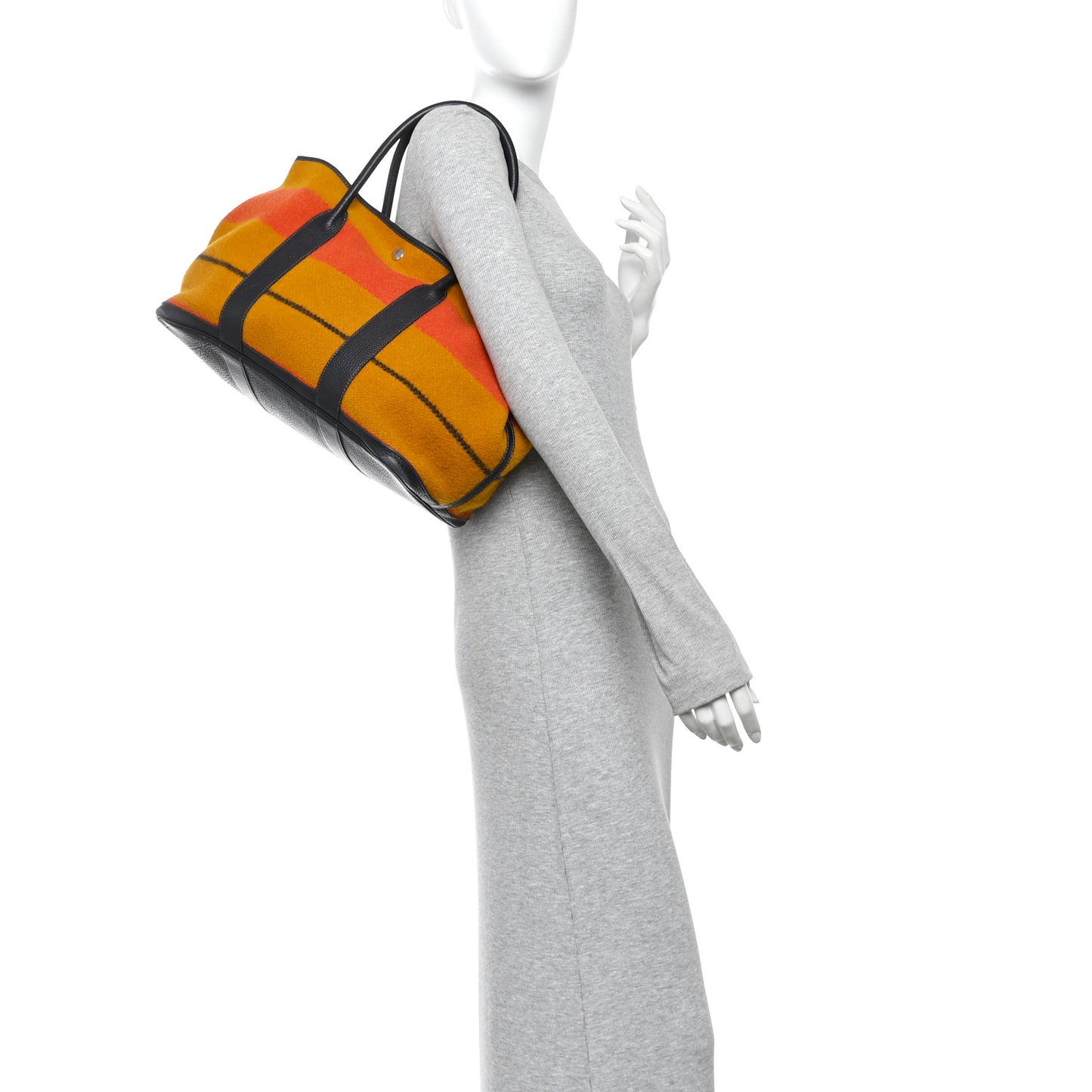 Wool Rocabar Garden Party Tote 36 MM Orange Bleu Marine