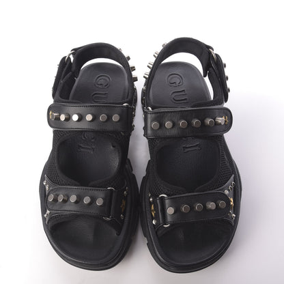 Gucci Nappa Mesh Studded Mens Aguru Sandals 8 Black 5 of 10