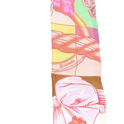 Hermes Silk Cavalleria D'Etriers Twilly Ocre Rose Vif Vert 3 of 4