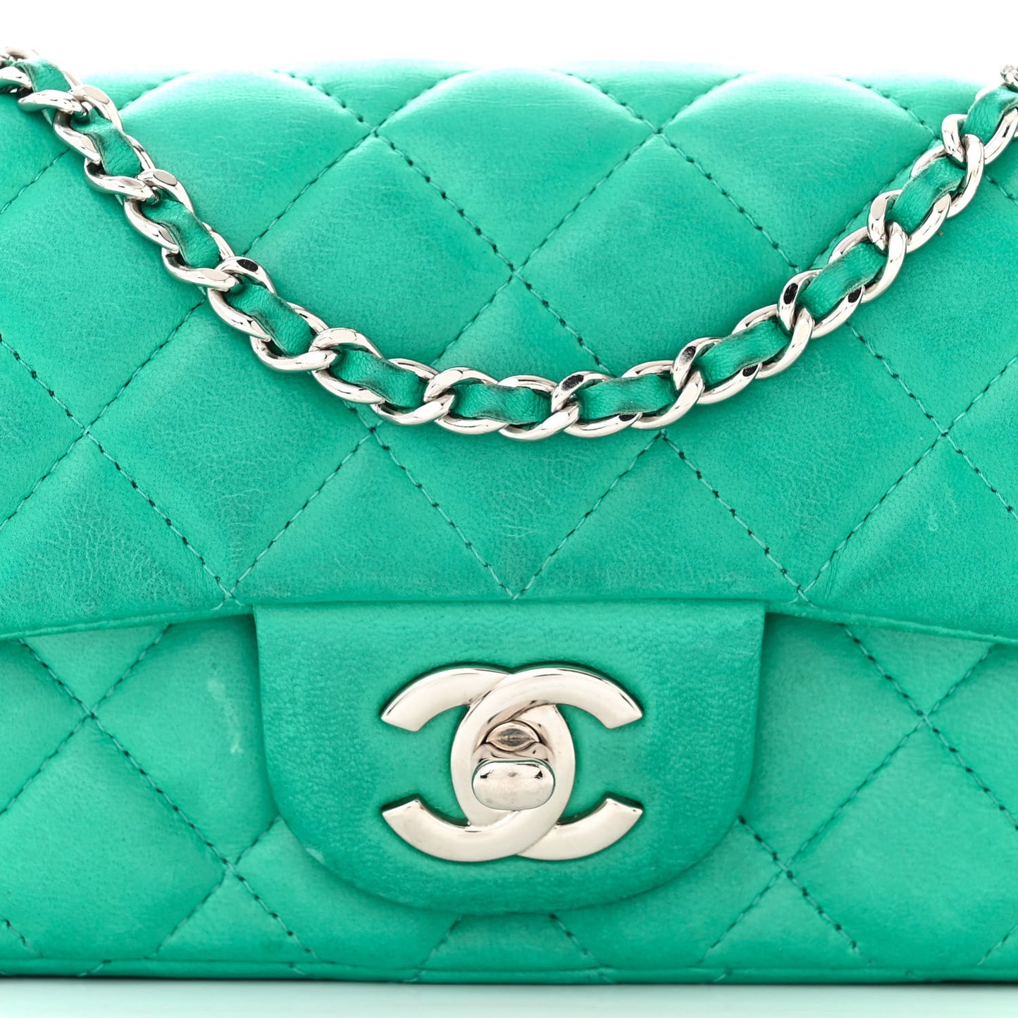Lambskin Quilted Extra Mini Rectangular Flap Green