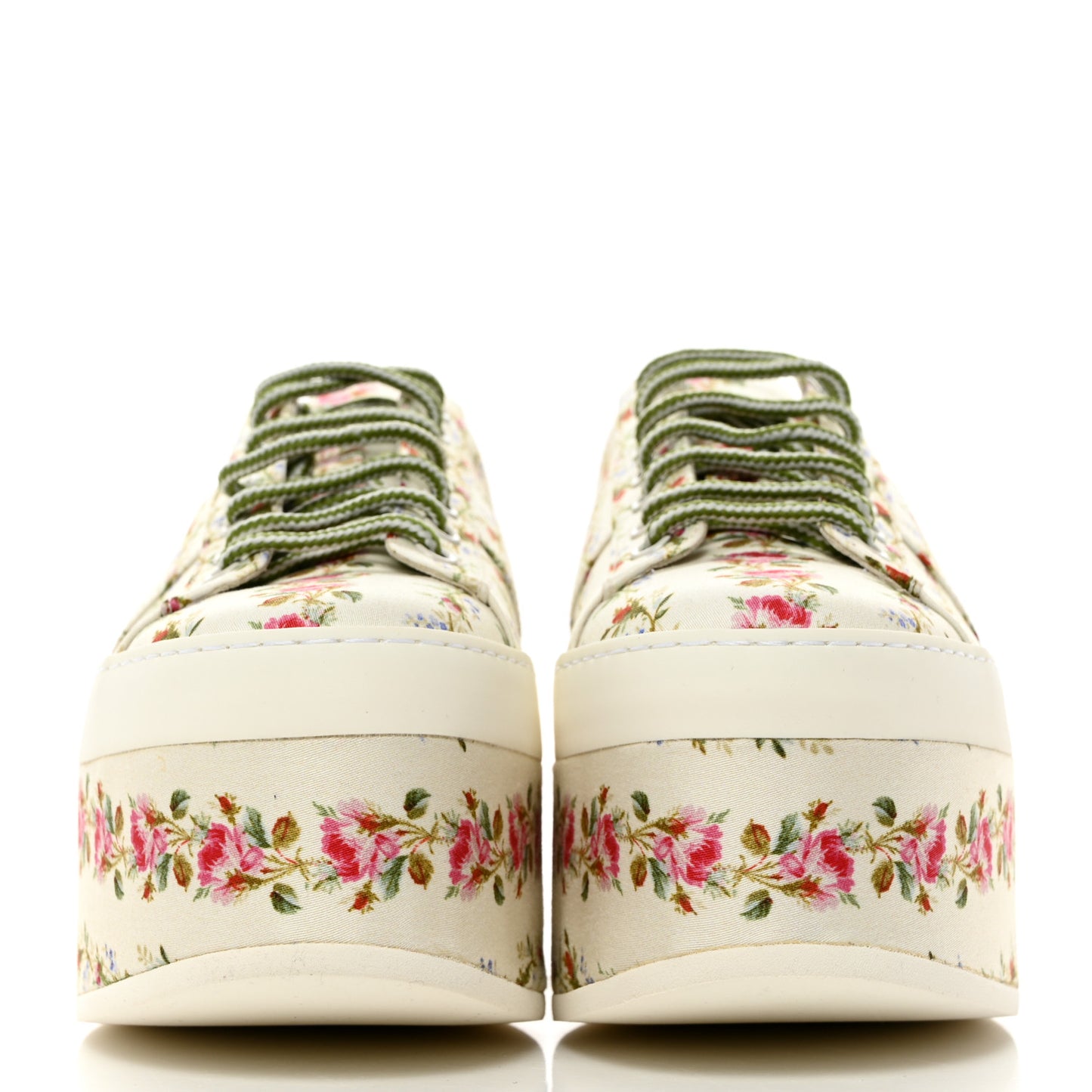 Canvas Floral Platform Sneakers 38 Ivory