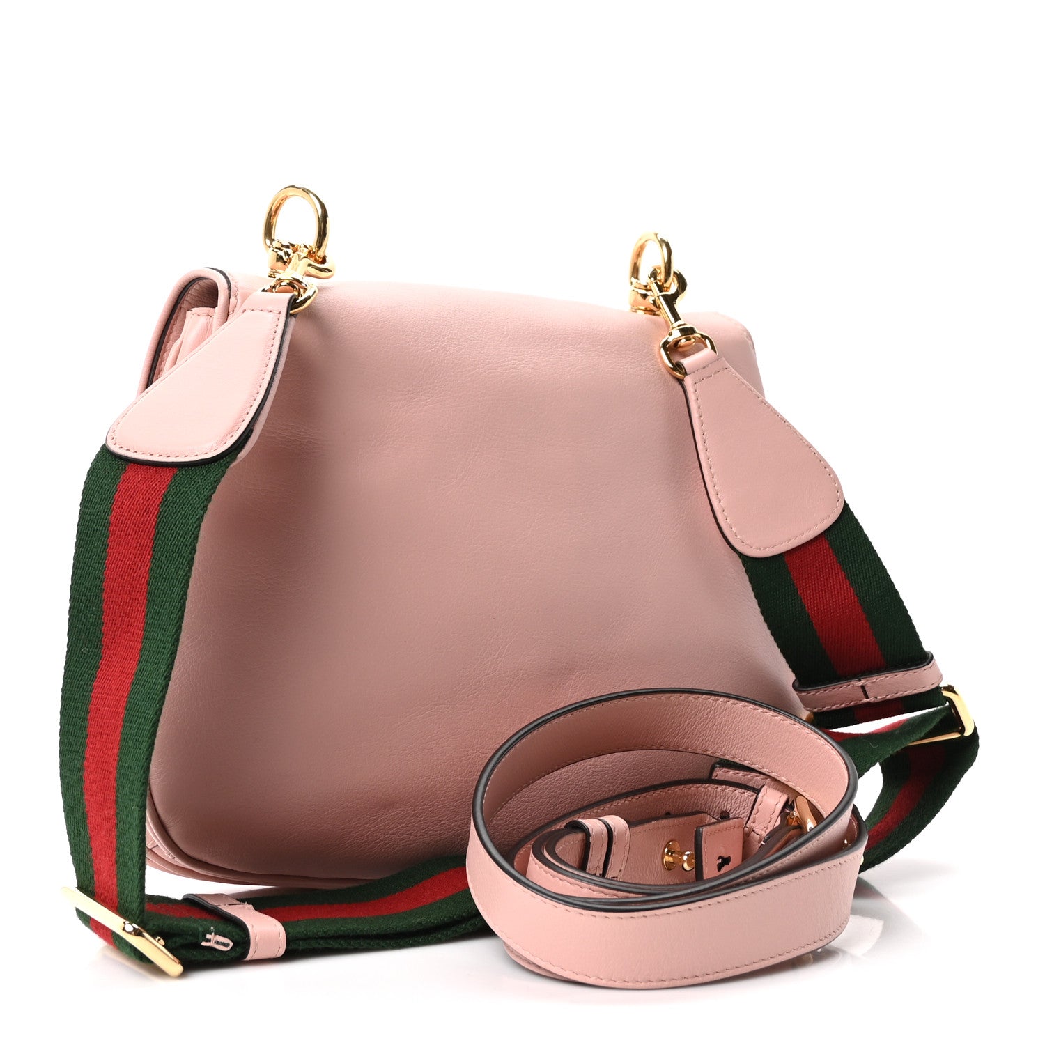 Gucci Roxy Calfskin Web Medium Blondie Top Handle Shoulder Flap Bag Powder Pink 3 of 10