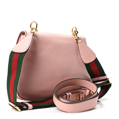 Gucci Roxy Calfskin Web Medium Blondie Top Handle Shoulder Flap Bag Powder Pink 3 of 10