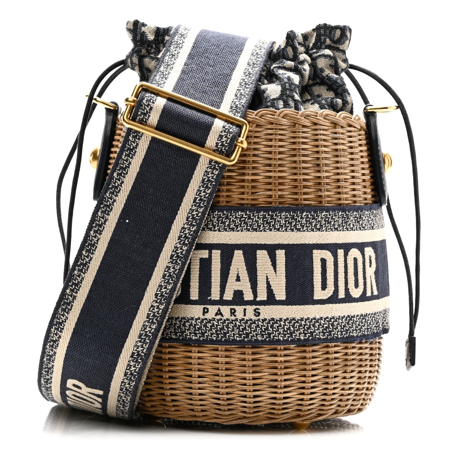 Christian Dior Wicker Oblique Drawstring Bucket Bag Blue 1 of 9