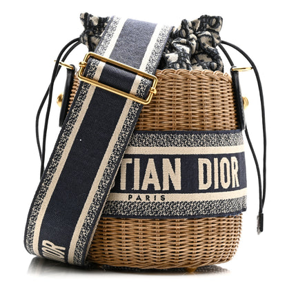 Christian Dior Wicker Oblique Drawstring Bucket Bag Blue 1 of 9