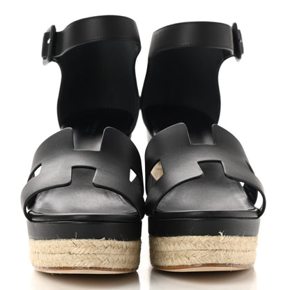 Hermes Goatskin Elda Espadrille Wedge Sandals 38 Black 2 of 13
