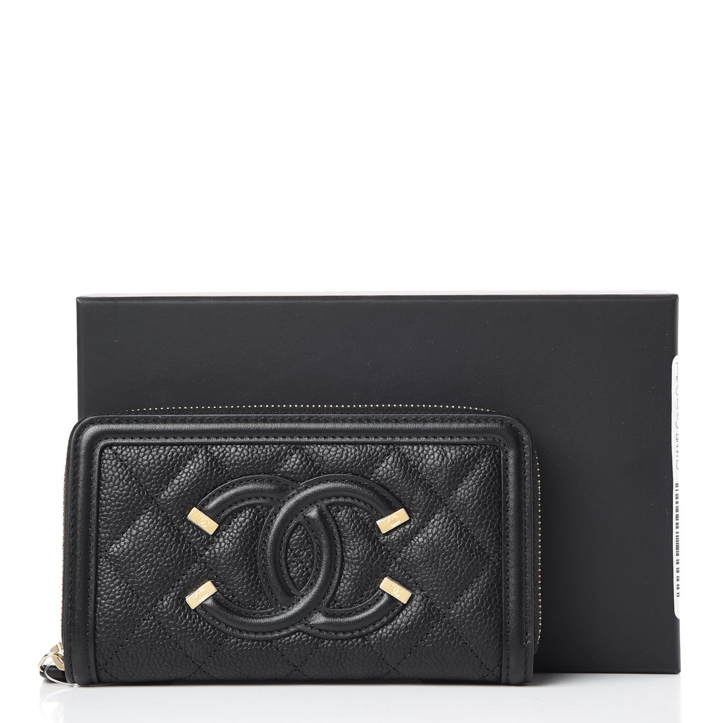 Caviar Quilted Medium Filigree Zip Around Wallet Black