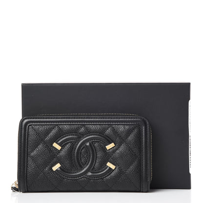 Chanel Caviar Quilted Medium Filigree Zip Around Wallet Black 9 of 9