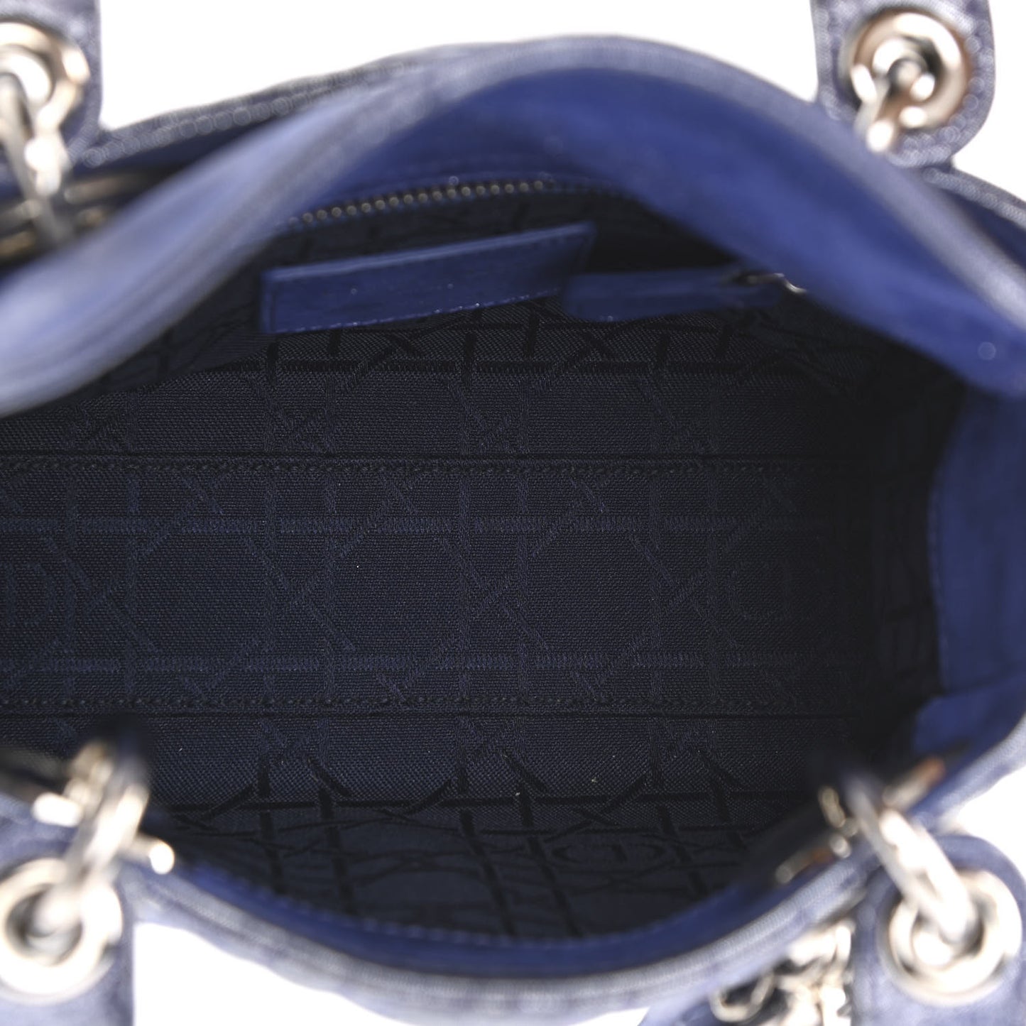Metallic Lambskin Cannage Mini Lady Dior Dew Bleu
