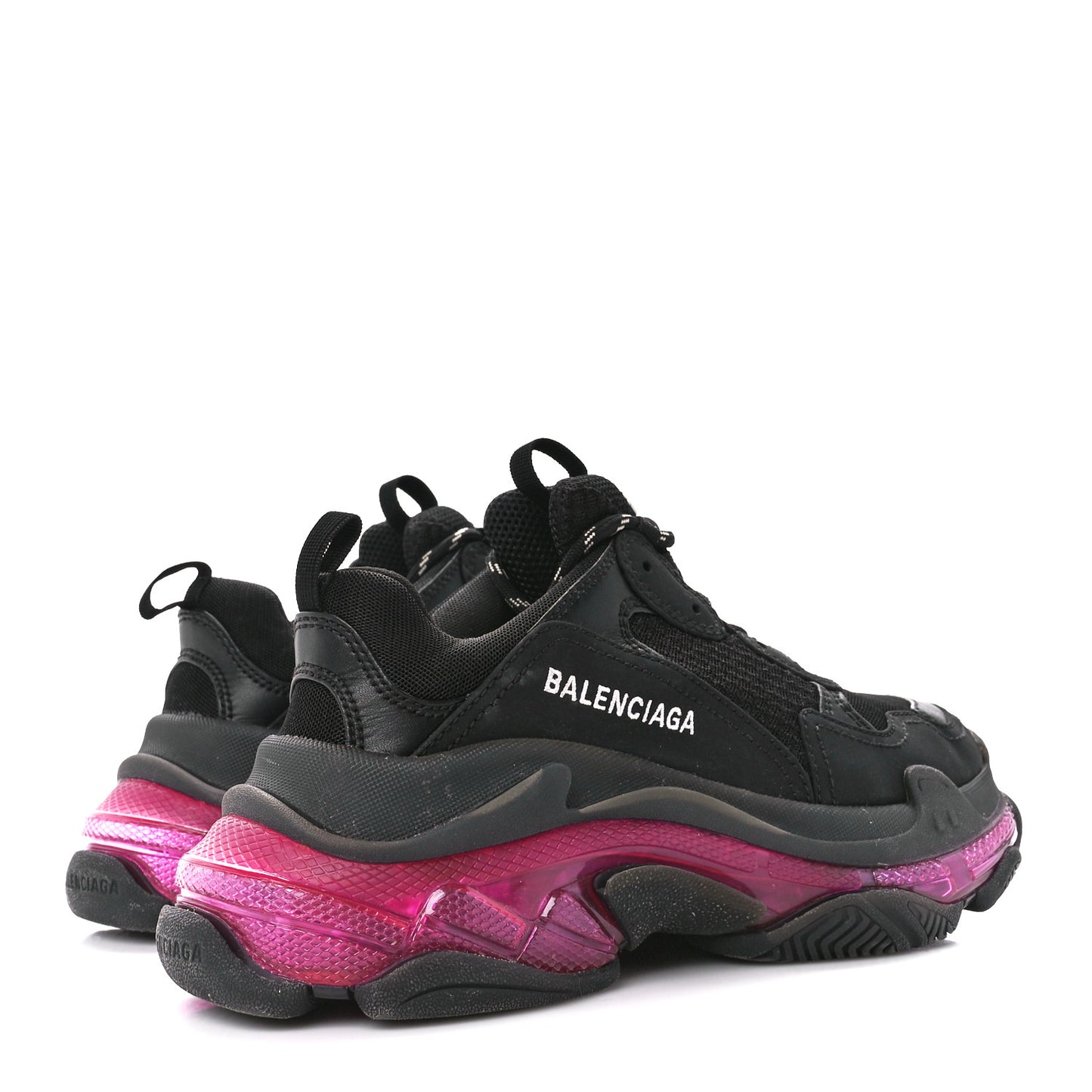 Fabric Mesh Clear Sole Womens Triple S Sneakers 38 Black Pink Neon