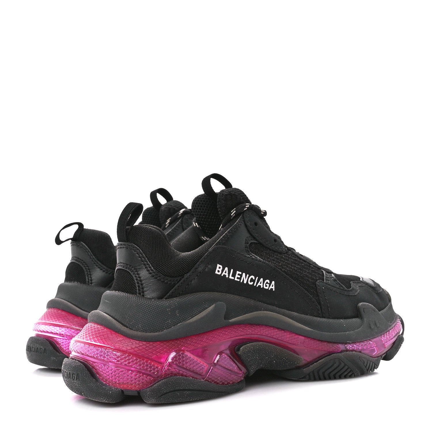 Balenciaga Fabric Mesh Clear Sole Womens Triple S Sneakers 38 Black Pink Neon 4 of 8