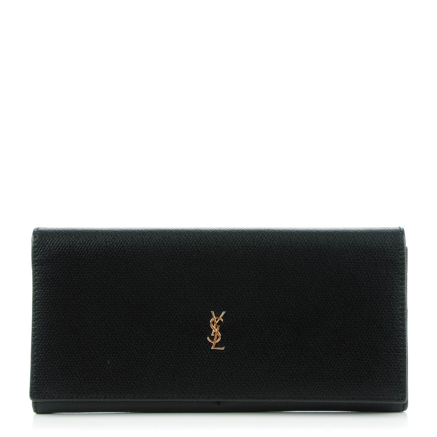 Saint Laurent Vintage Textured Calfskin Continental Flap Wallet Black 1 of 7