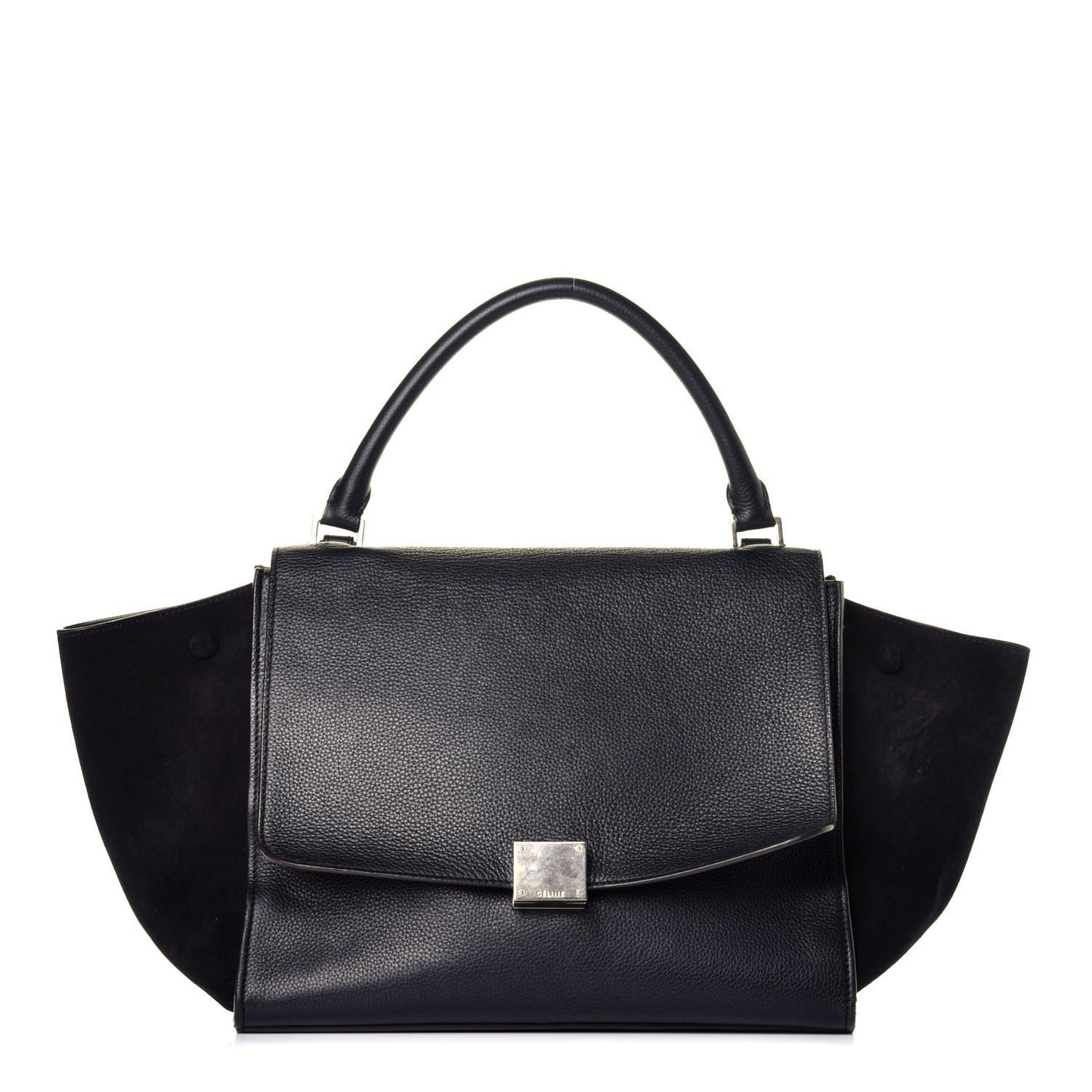 Drummed Calfskin Suede Medium Trapeze Black