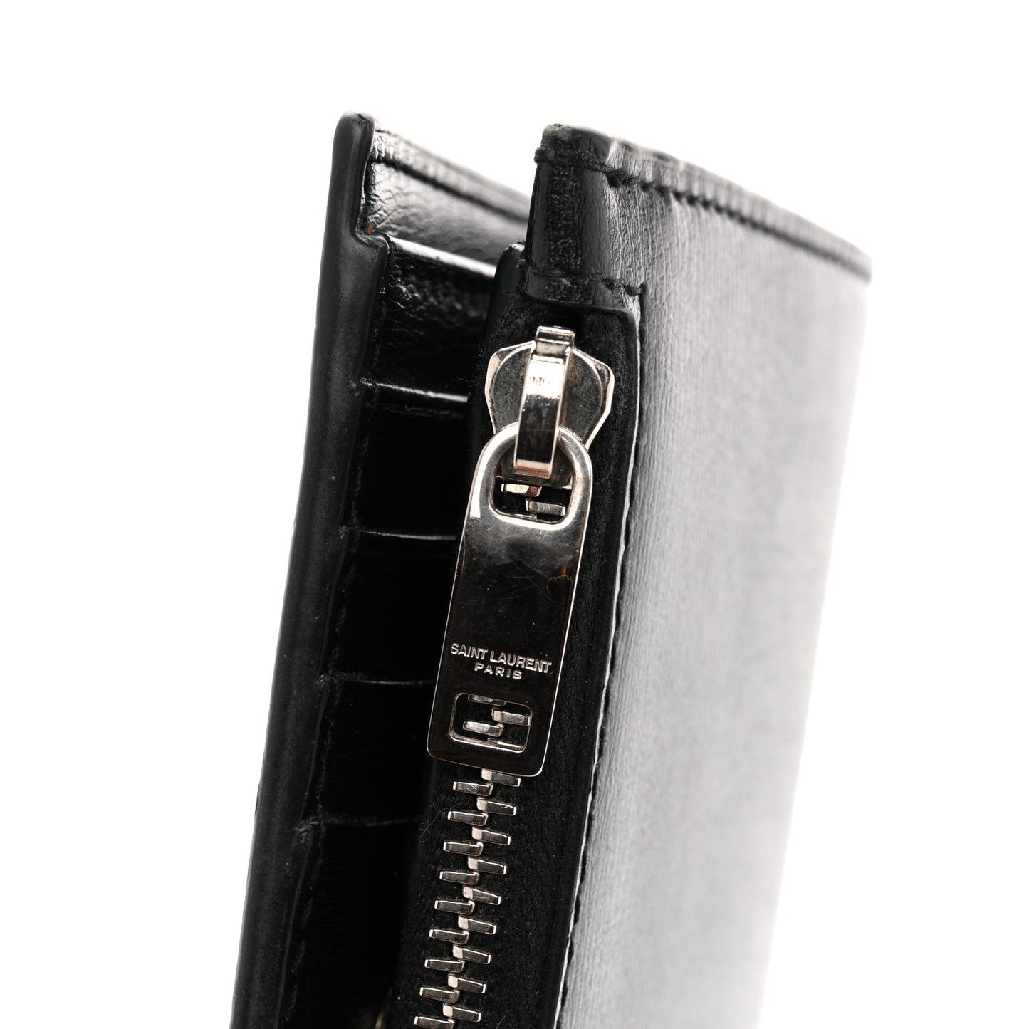 Calfskin Monogram Bi Fold Zipped Wallet Black