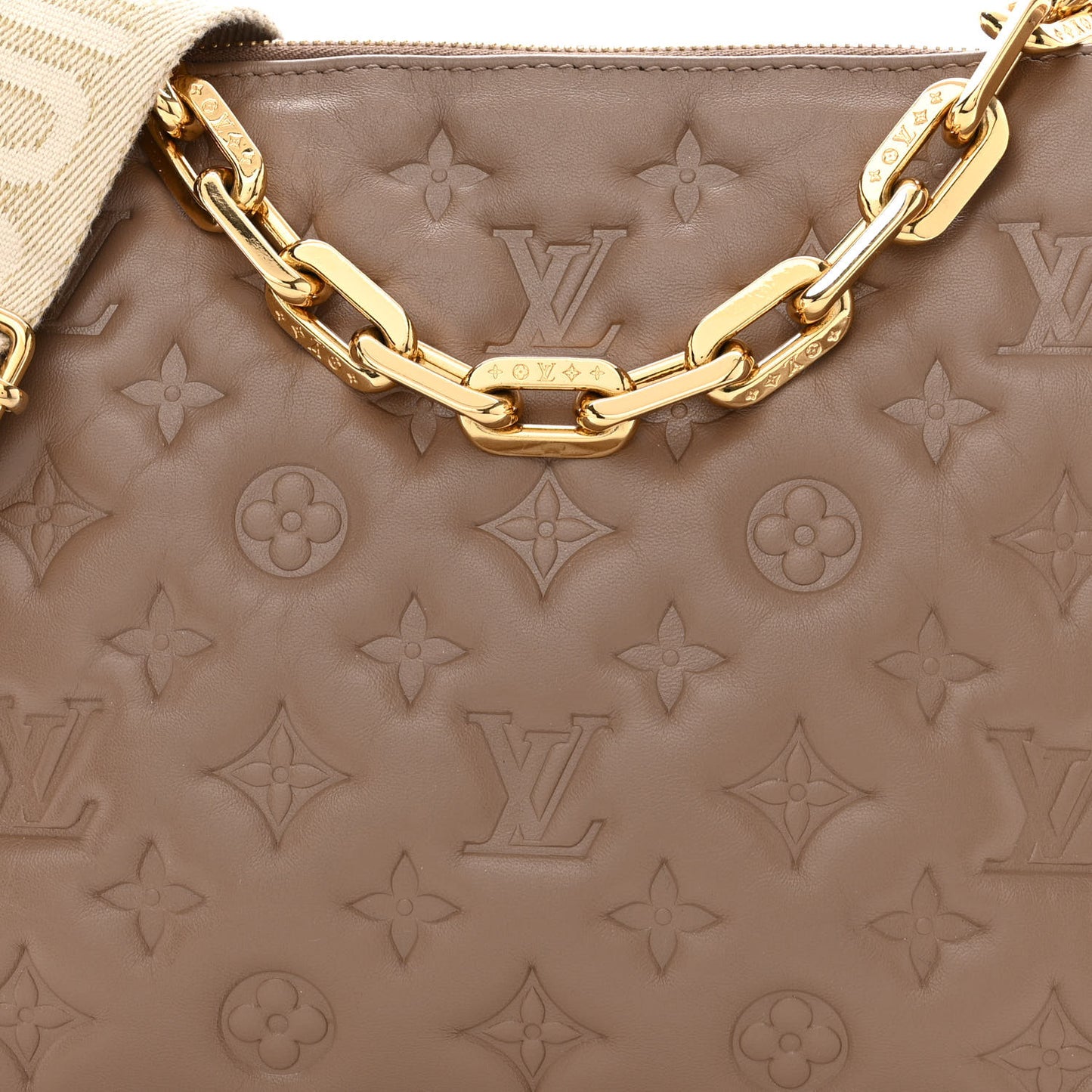 Lambskin Embossed Monogram Coussin PM Taupe