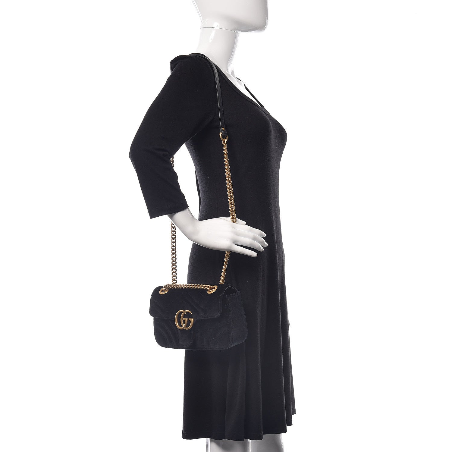 Gucci Velvet Matelasse Mini GG Marmont Shoulder Bag Black 3 of 10