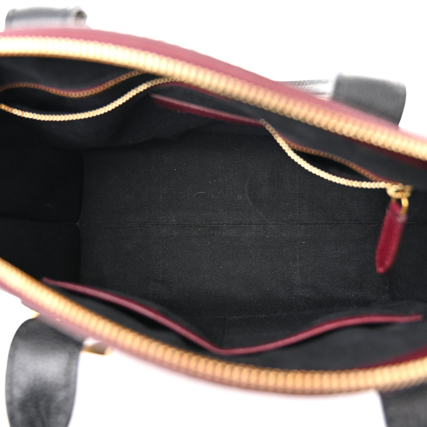 Grained Calfskin Small Bi-Color Legend Satchel Burgundy Black