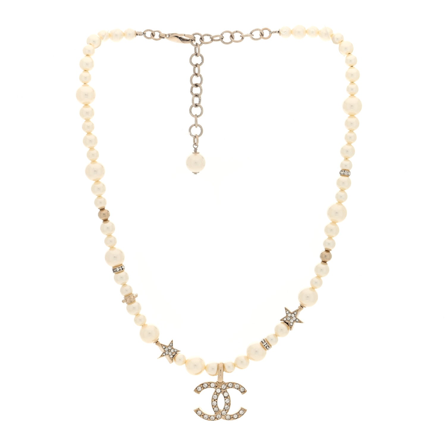 Chanel Pearl Crystal CC Star Choker Necklace Gold 3 of 5