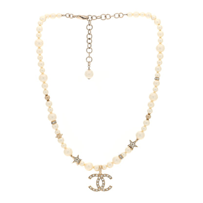 Chanel Pearl Crystal CC Star Choker Necklace Gold 3 of 5