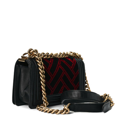 Chanel Calfskin Velvet Small Boy Flap Black Red 2 of 8