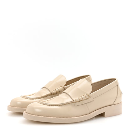 Chanel Shiny Calfskin Logo Loafers 38.5 Light Beige 4 of 10