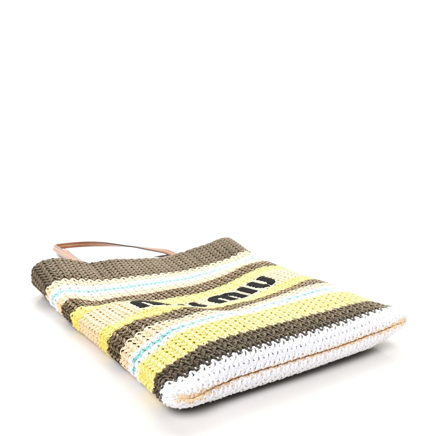 Miu Miu Raffia Crochet Stripe Vertical Tote Bag Tundra Limone Natural 4 of 9