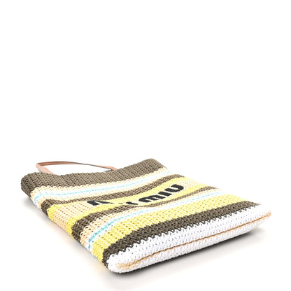 Miu Miu Raffia Crochet Stripe Vertical Tote Bag Tundra Limone Natural 4 of 9