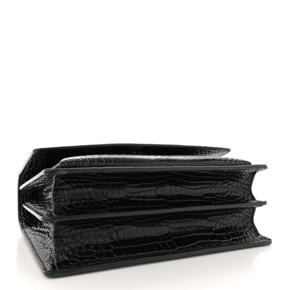 Saint Laurent Calfskin Crocodile Embossed Medium Monogram Sunset Black 4 of 12