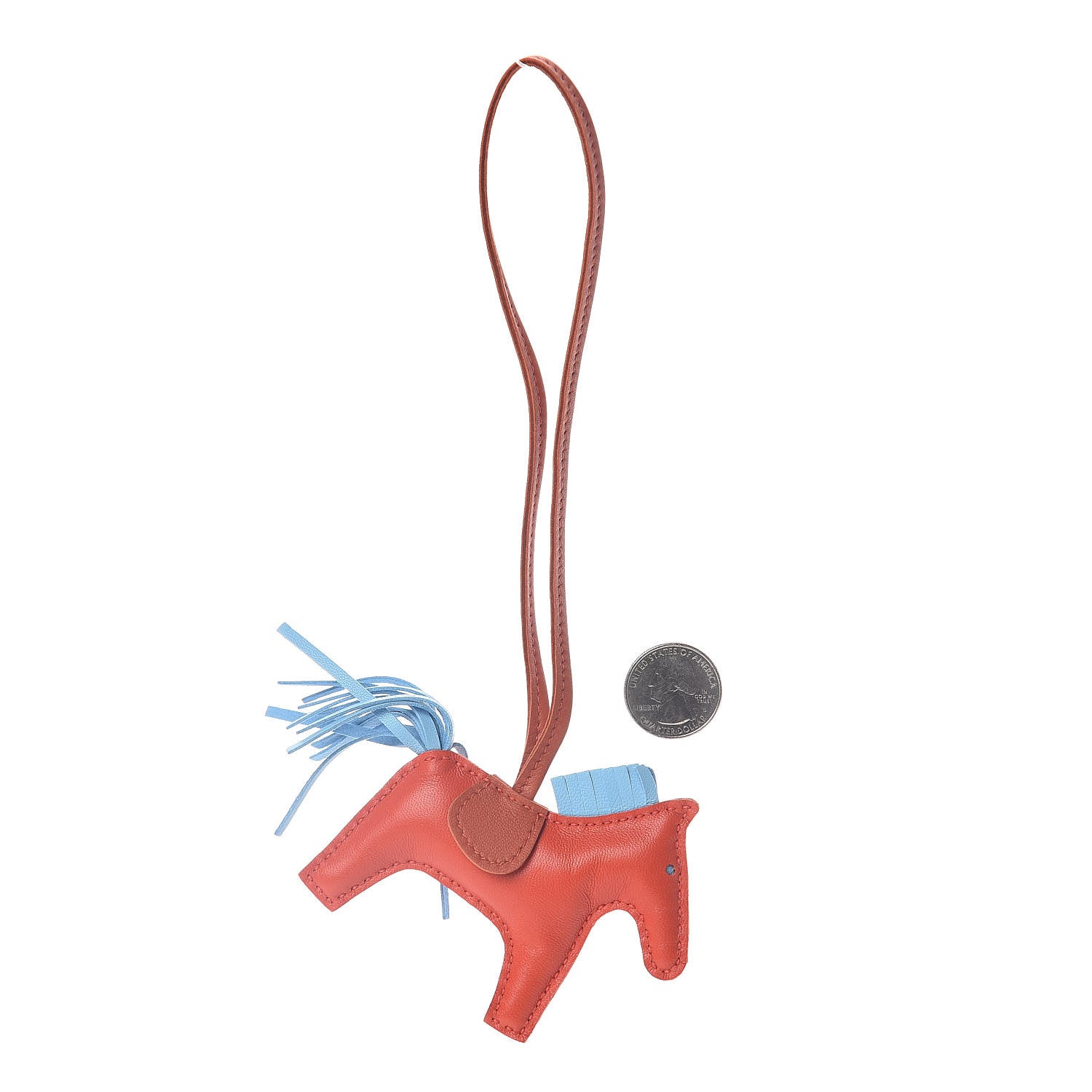 Hermes Milo Lambskin Grigri Rodeo Horse Bag Charm PM Capucine Celeste Cornaline 2 of 4