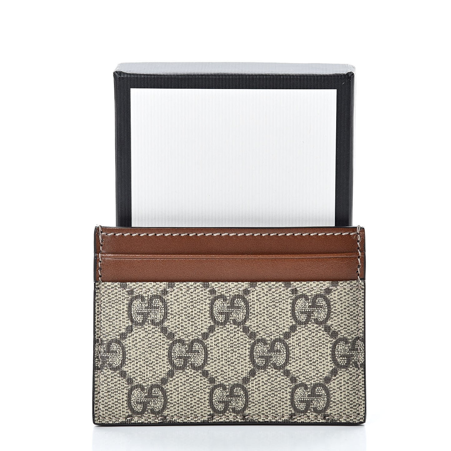 GG Supreme Monogram Calfskin Card Holder Beige Ebony Cuir