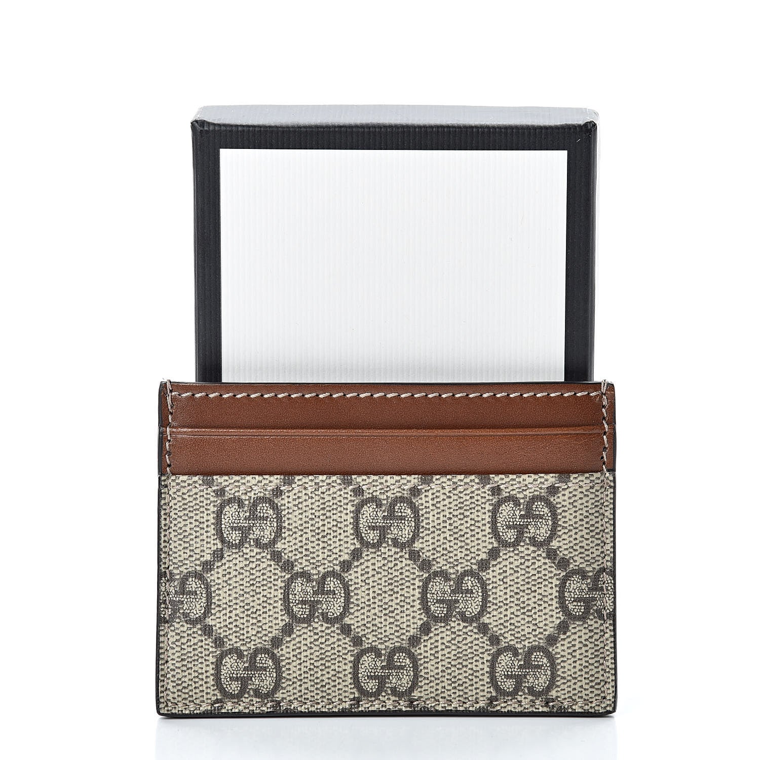 Gucci GG Supreme Monogram Calfskin Card Holder Beige Ebony Cuir 9 of 9