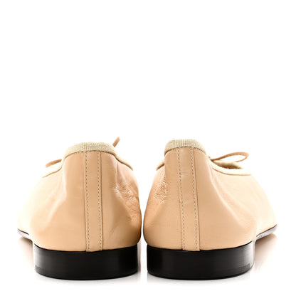 Chanel Lambskin Cap Toe CC Ballerina Flats 41.5 Beige Black 6 of 9