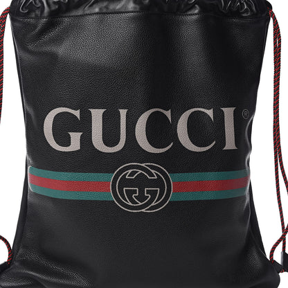 Gucci Calfskin Logo Drawstring Backpack Black 4 of 11
