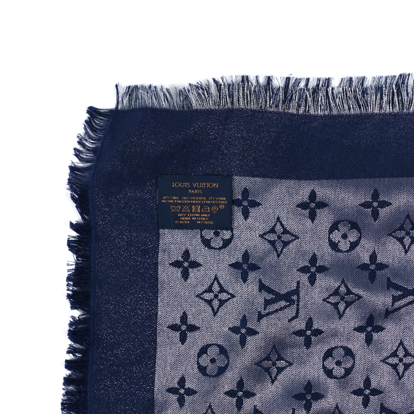 Wool Silk Monogram Denim Shawl Bleu Nuit