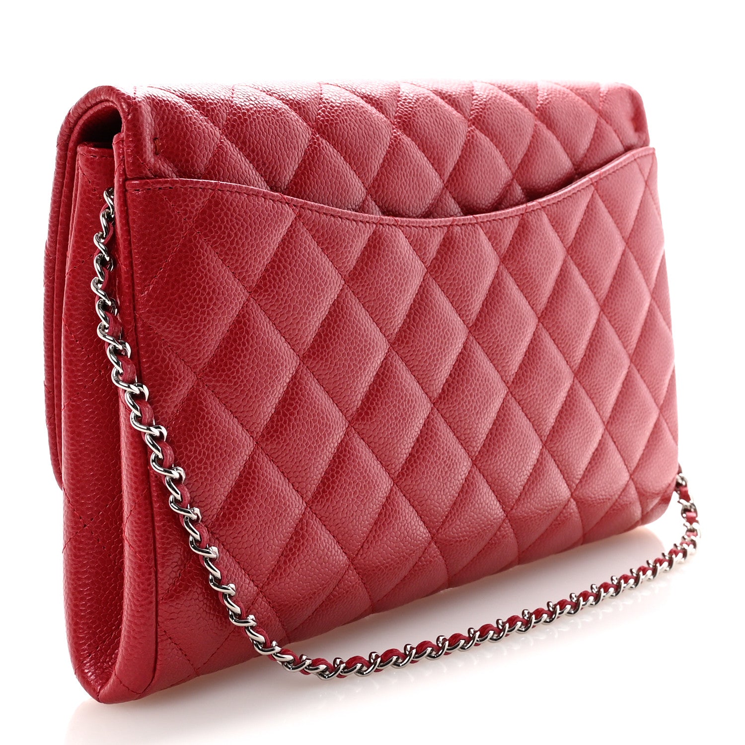 Chanel Caviar Quilted Clutch With Chain Flap Red 3 of 10
