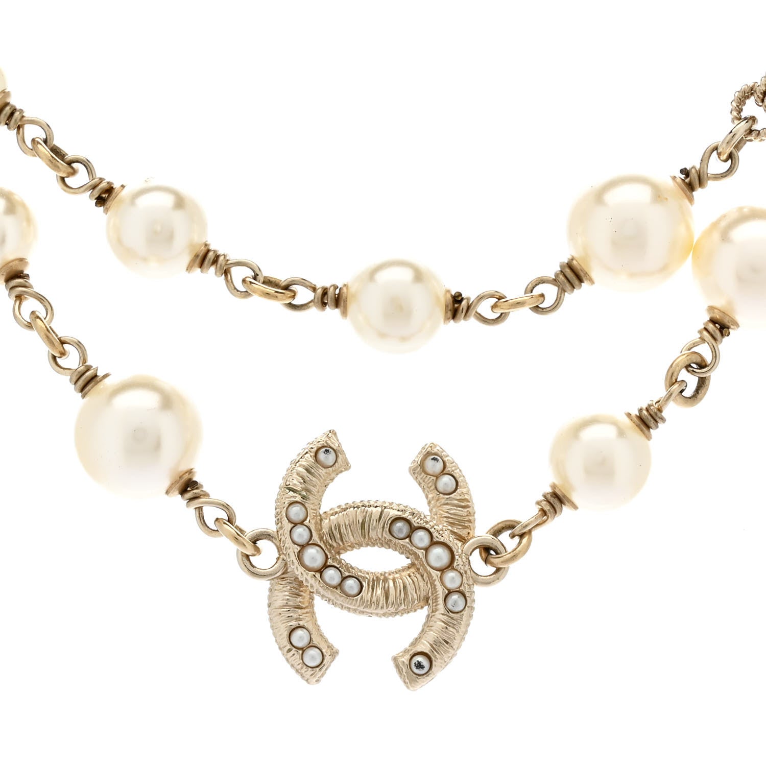Chanel Pearl CC Necklace Light Gold 4 of 7
