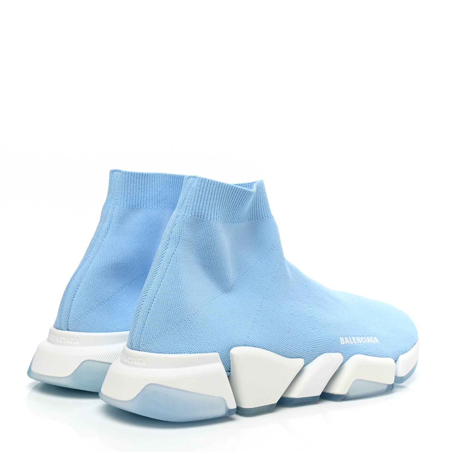 Balenciaga Technical 3D Recycled Knit Bi-Color Mens Speed 2.0 Transparent Sole Sneakers 46 Blue White Transparent Blue 4 of 9
