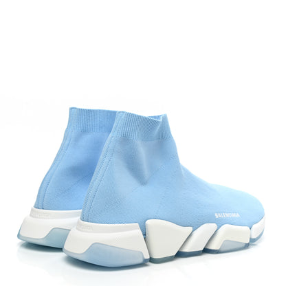 Balenciaga Technical 3D Recycled Knit Bi-Color Mens Speed 2.0 Transparent Sole Sneakers 46 Blue White Transparent Blue 4 of 9