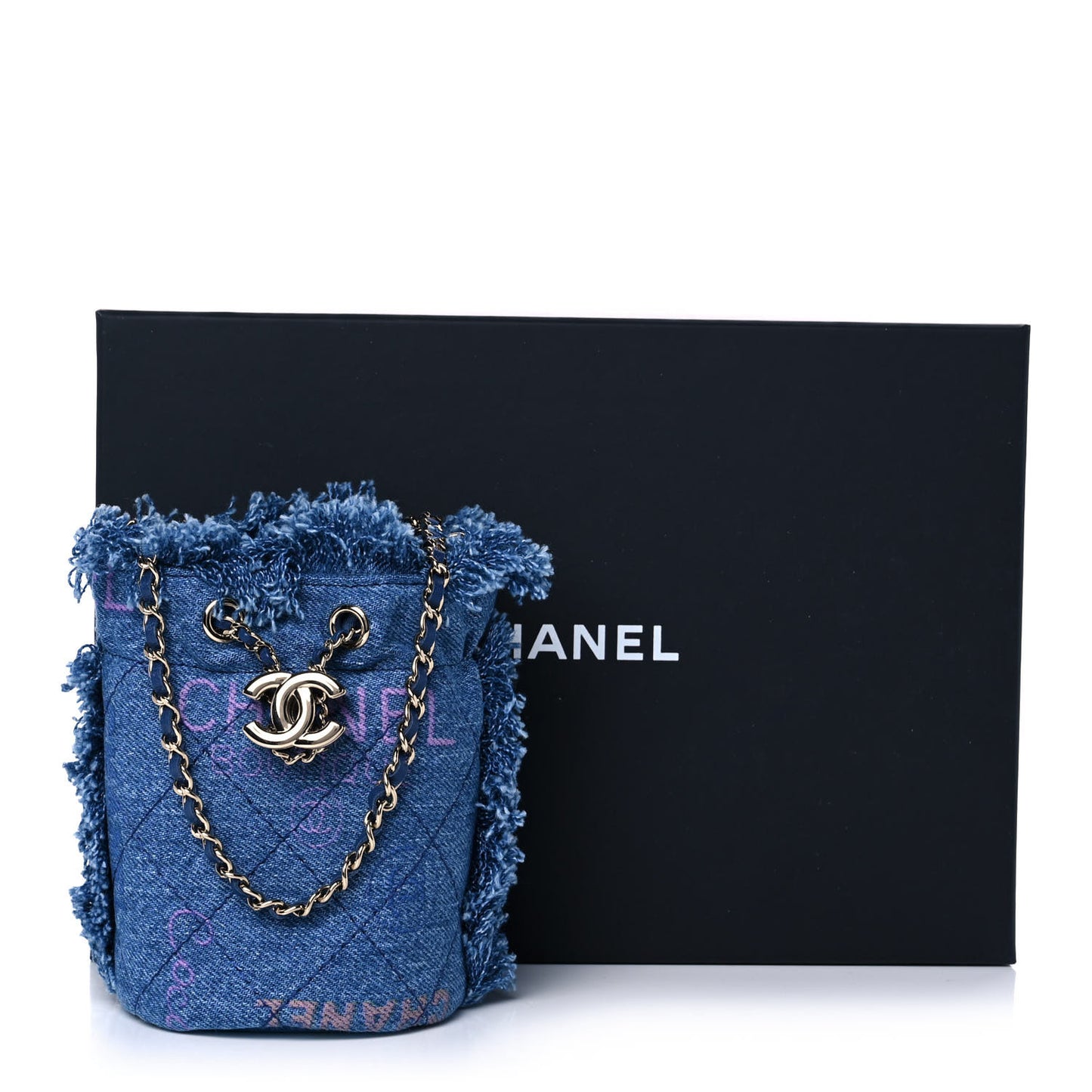 Denim Quilted Mood Mini Bucket With Chain Blue Multicolor
