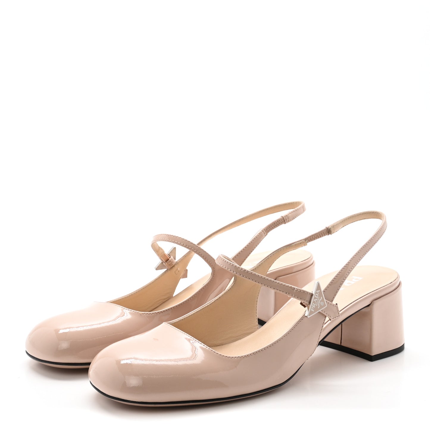 Patent Decolette Logo Mary Jane 45mm Slingback Pumps 39 Beige