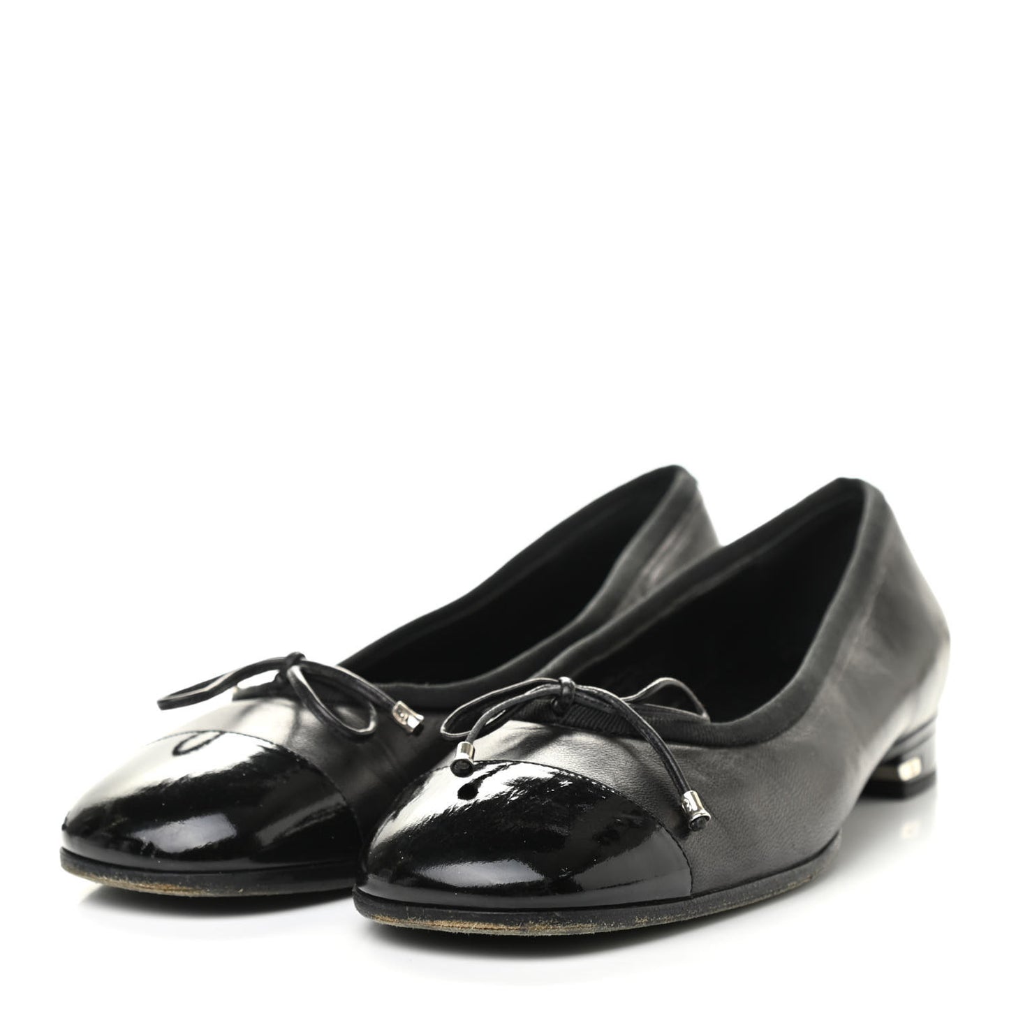 Lambskin Patent Cap Toe Ballerina Flats 37.5 Black