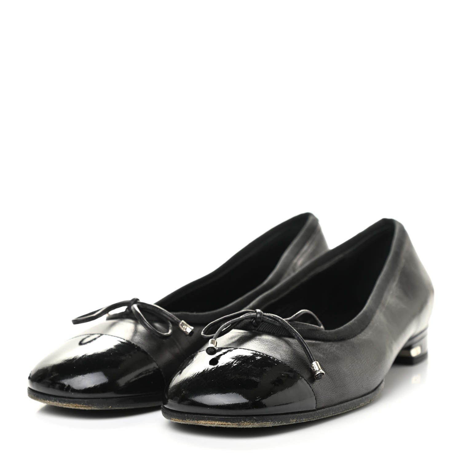 Chanel Lambskin Patent Cap Toe Ballerina Flats 37.5 Black 3 of 9