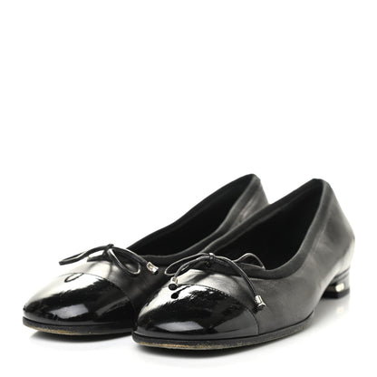 Chanel Lambskin Patent Cap Toe Ballerina Flats 37.5 Black 3 of 9